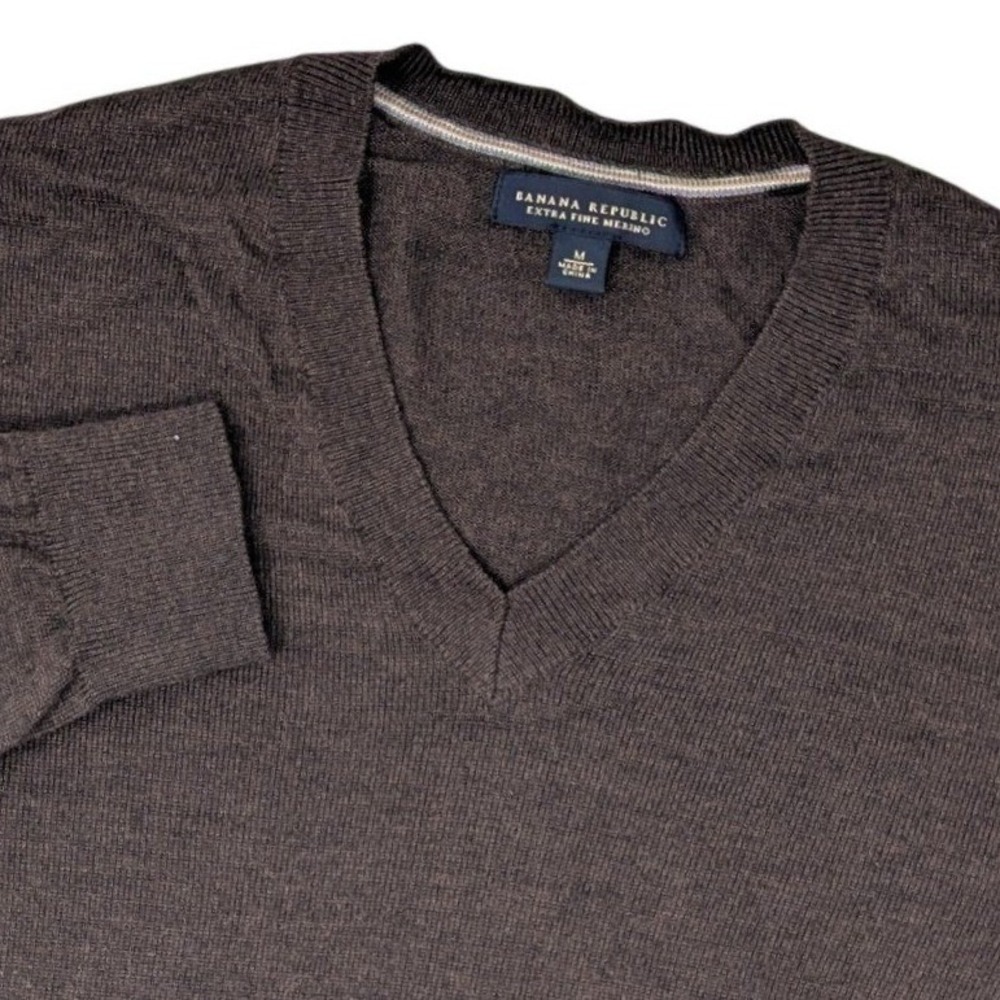 Banana Republic Mens Extra Fine Merino Wool V-Neck Sweater Brown Size M